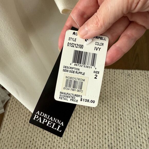 NWT Adriana Papell Ivory Semi Ruffle Sheath Dress $138 2 - Picture 4 of 7